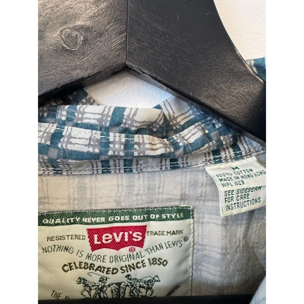 Vintage Levis Shirt Mens Medium Green Blue Plaid Long‎ Sleeve Button Front 90s